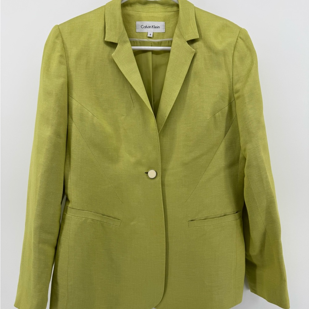 Calvin Klein Lime-Green Single-Button Blazer